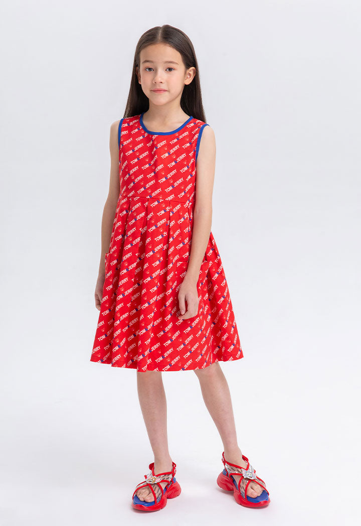 Tom And Jerry Box Pleat Printed Dress