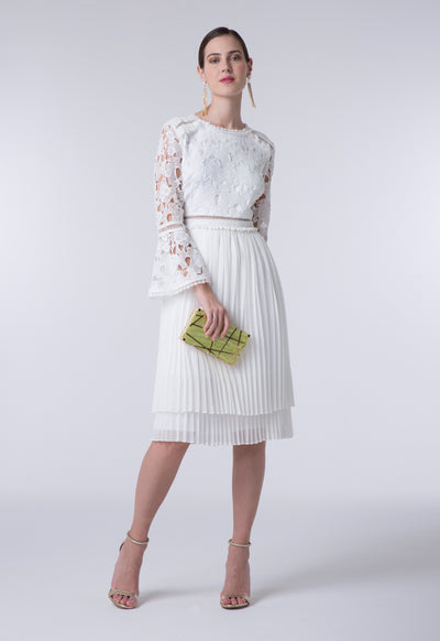 Lace Trim Pleats Midi Dress