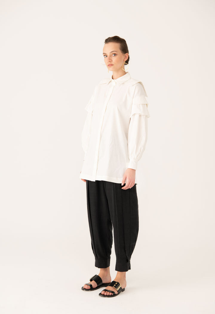 Ruffled Poplin Overlap Flap Shirt