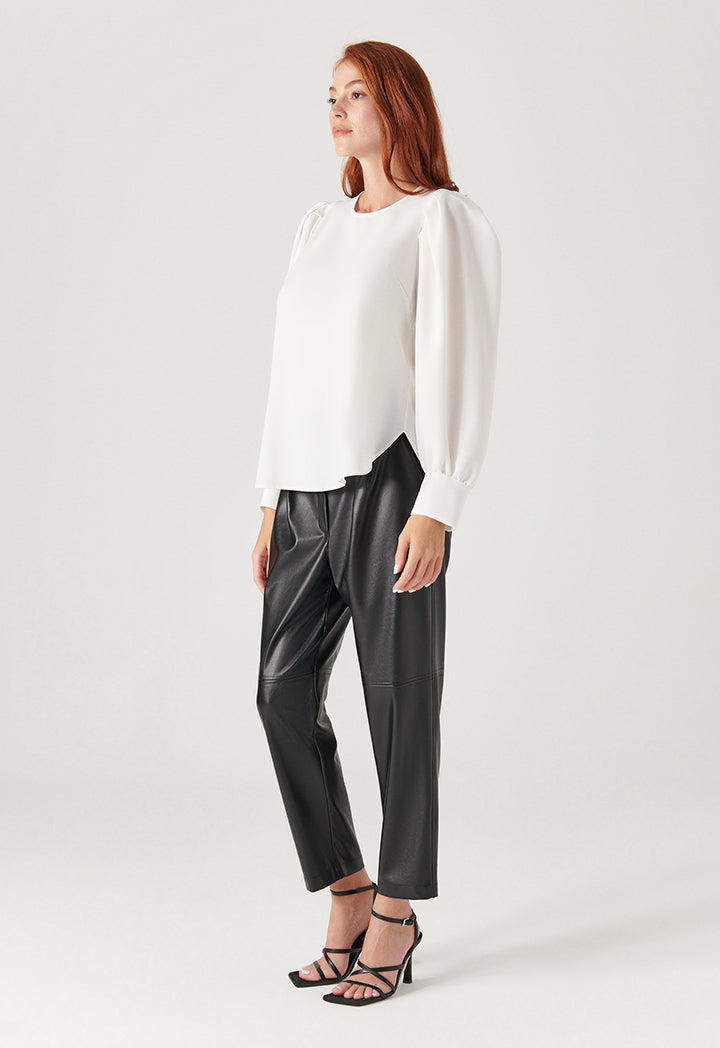 Solid Blouse With Bishop Sleeves