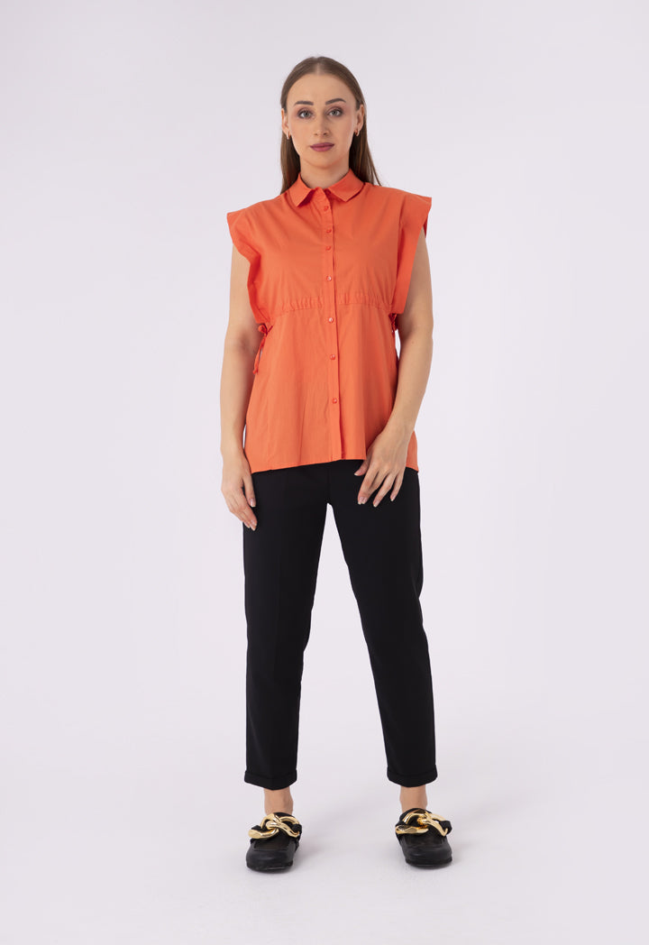 Waist Drawstring Loose Fit Solid Blouse