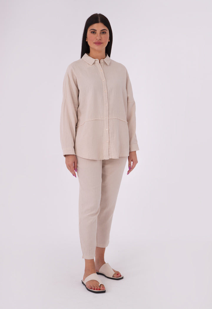 Fray Seamed Linen Solid Shirt (Free Size)