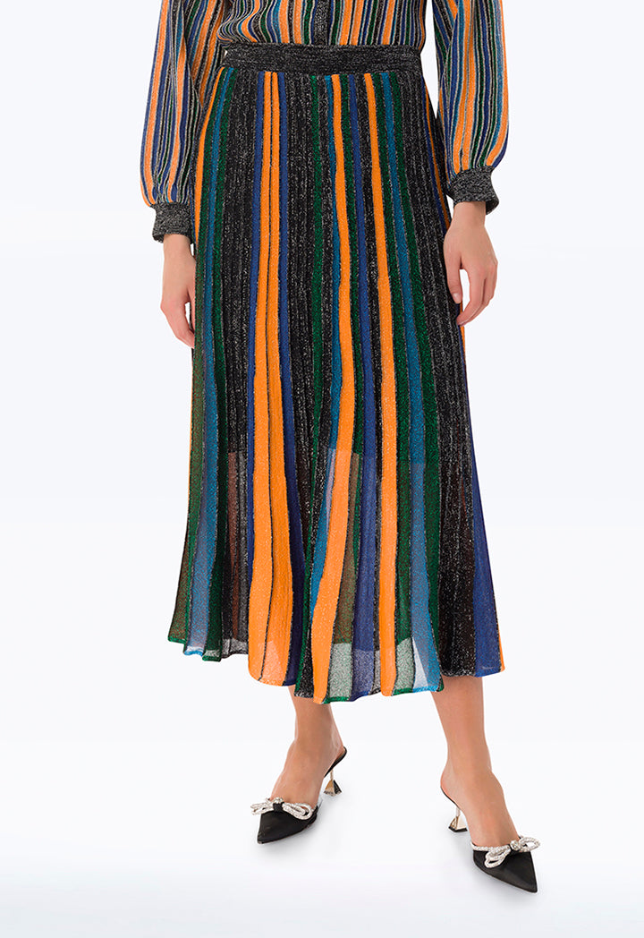 Allover Lurex Multicolored Stripe Skirt