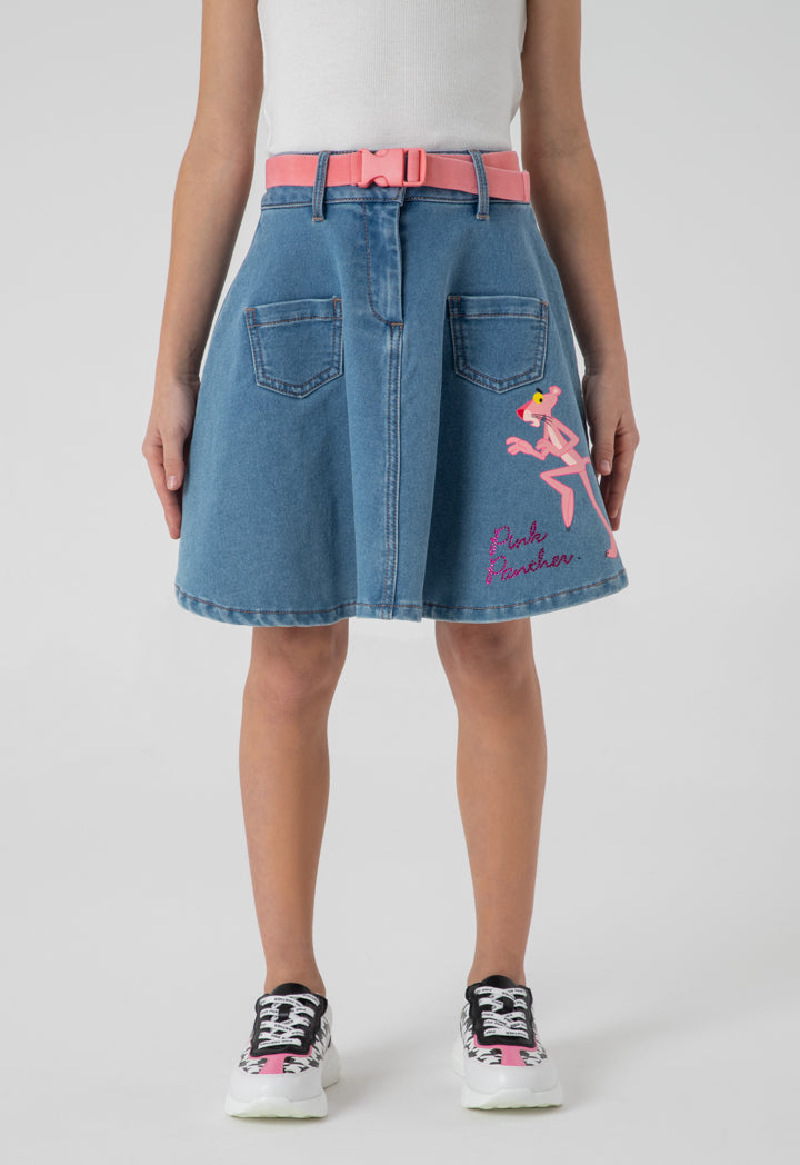 Pink Panther Belted Denim Skirt