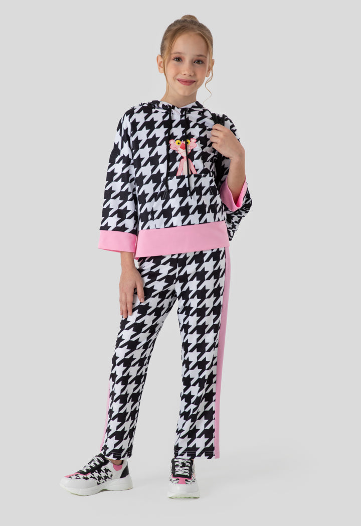 Pink Panther Houndstooth Print Hoodie Blouse