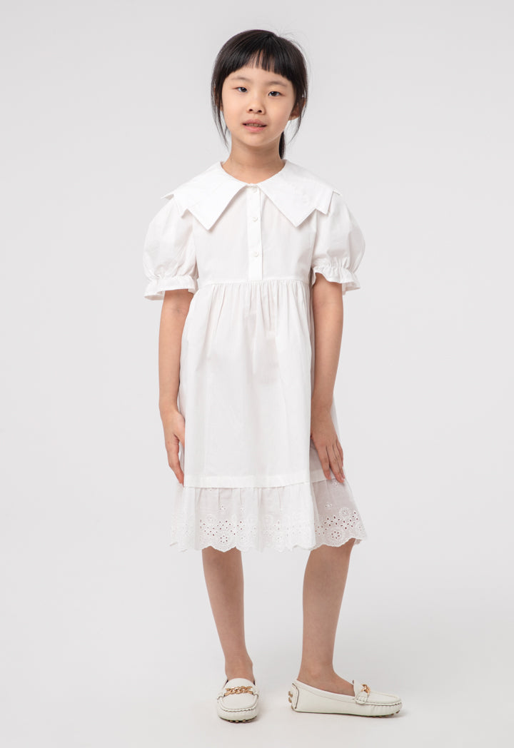 Solid Embroider Puff Scallop Dress