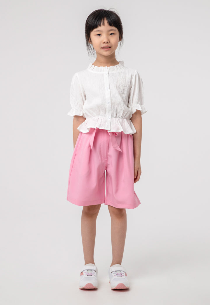 Frill Textured Button Up Crop Top Blouse