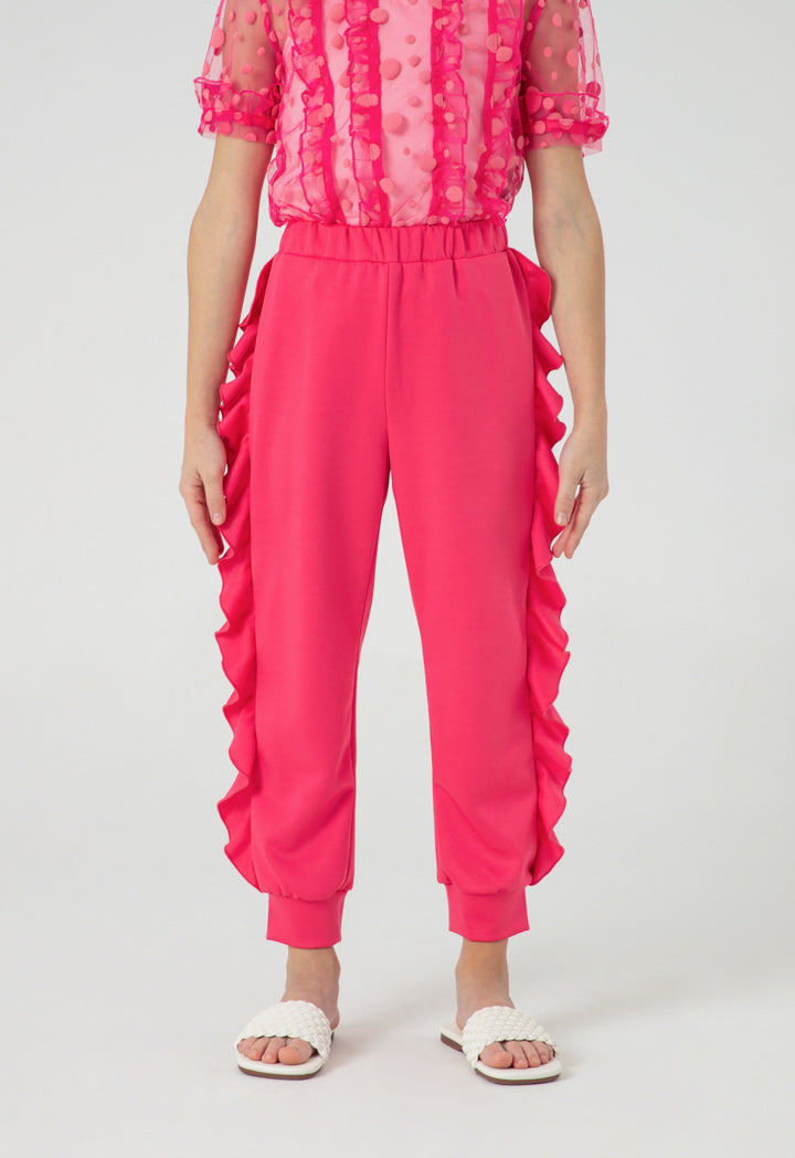 Plain High Rise Side Ruffle Cuff Neoprene Pants