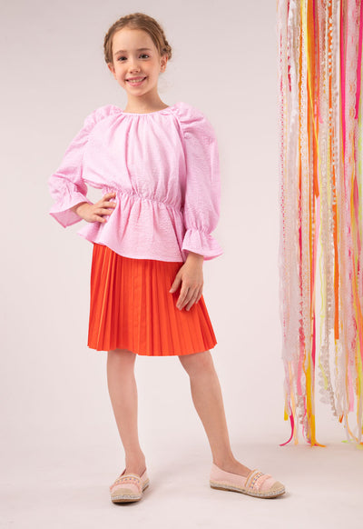 Orange A-Line Pleated Skirt