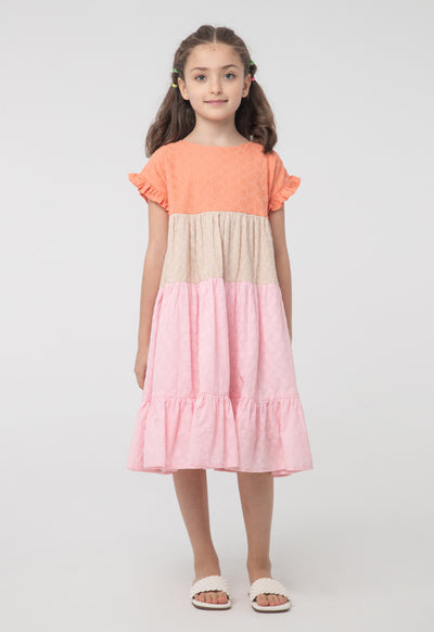 Ruffle Frill Trim Colorblock Tiered Dress