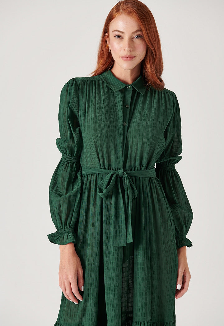 Textured Seersucker  Long Maxi Shirt Dress