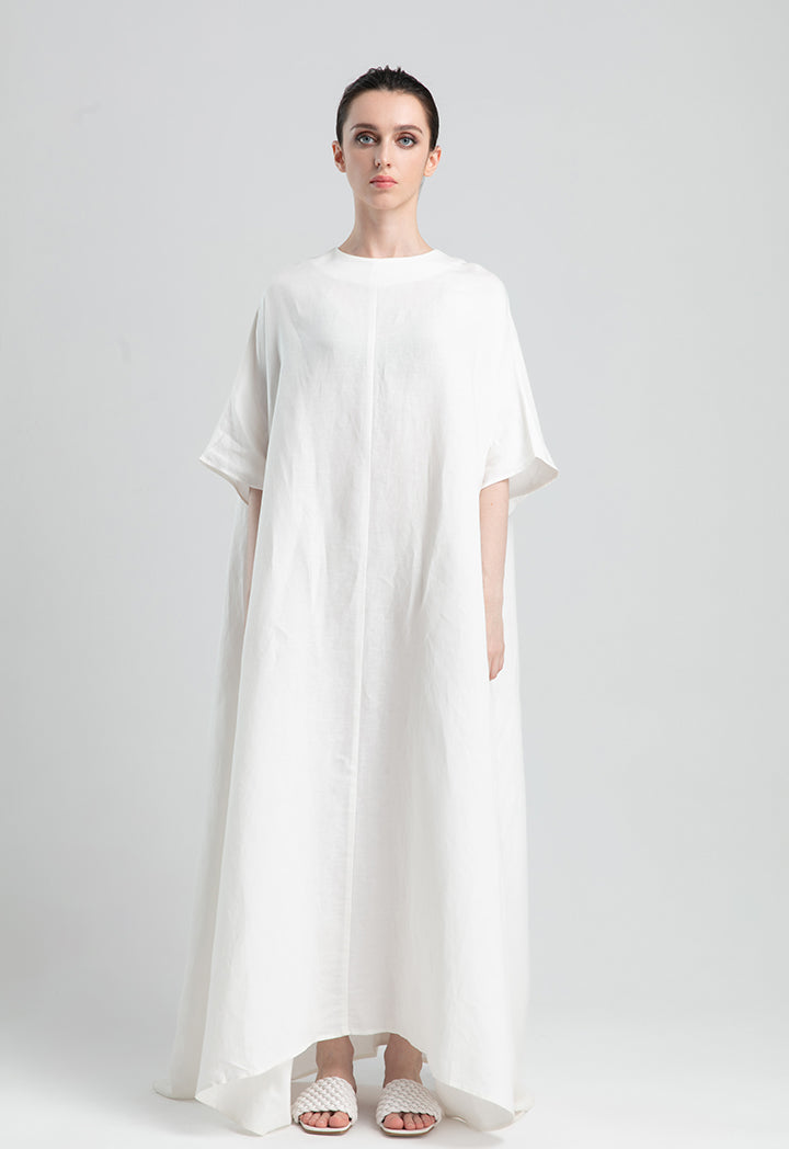 Textured Linen Long Flared Dress