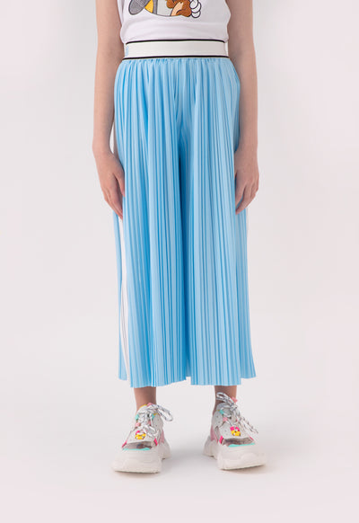 Stripe Edge Exposed Elastic Waistband Pleated Culottes