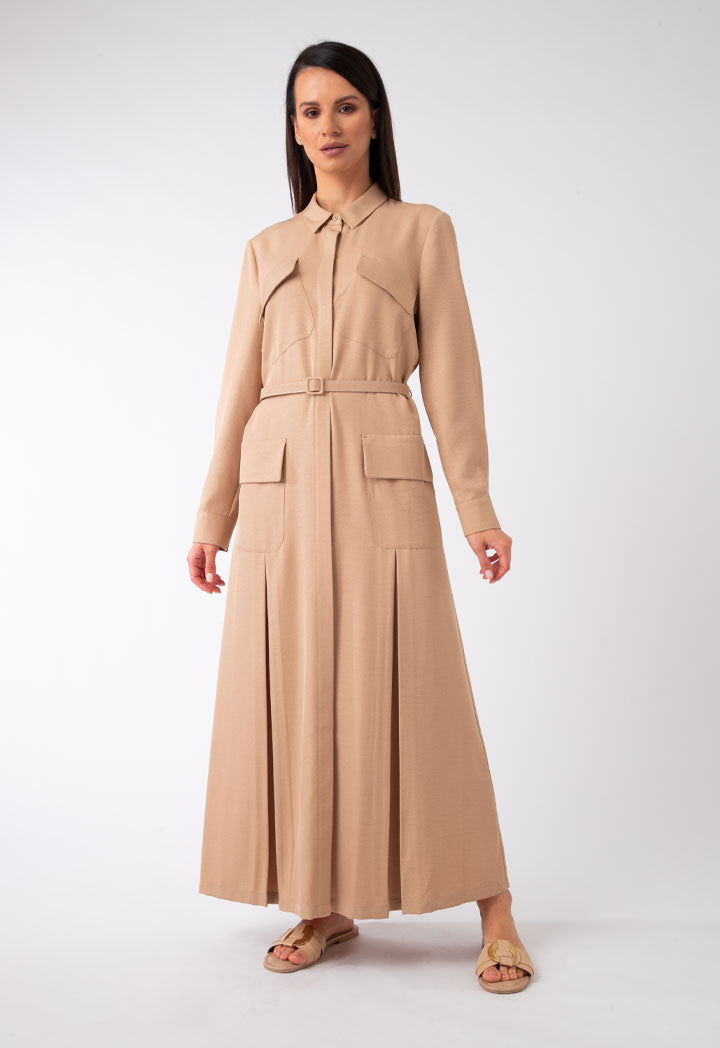 Hidden Placket Long Shirt Dress