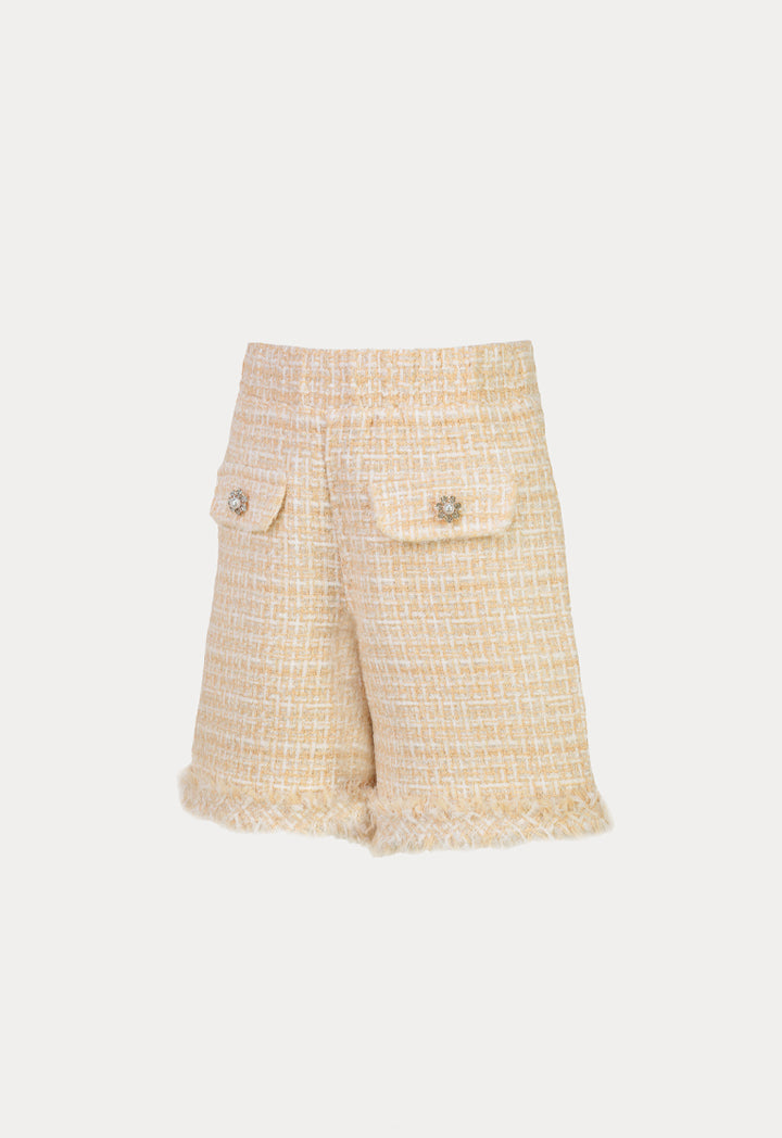 Faux Pocket Tweed Lurex Frayed Shorts