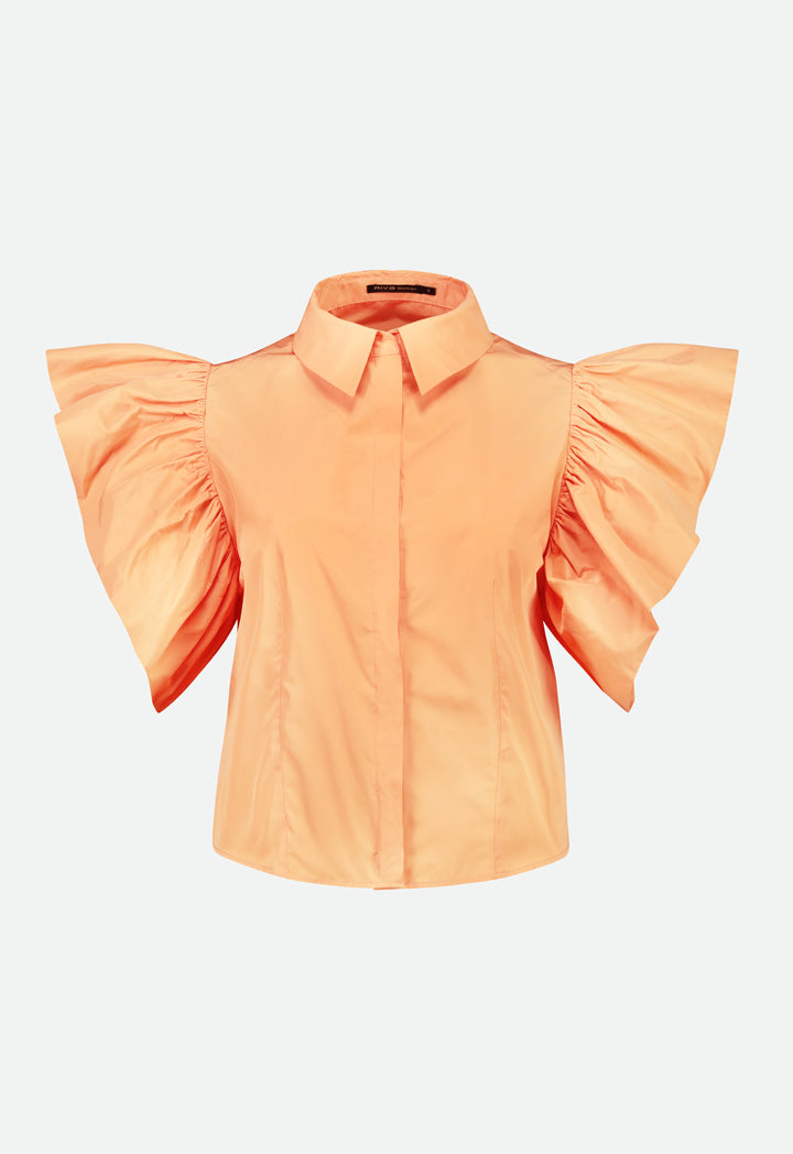 Orange Ruffle Sleeve Shirt