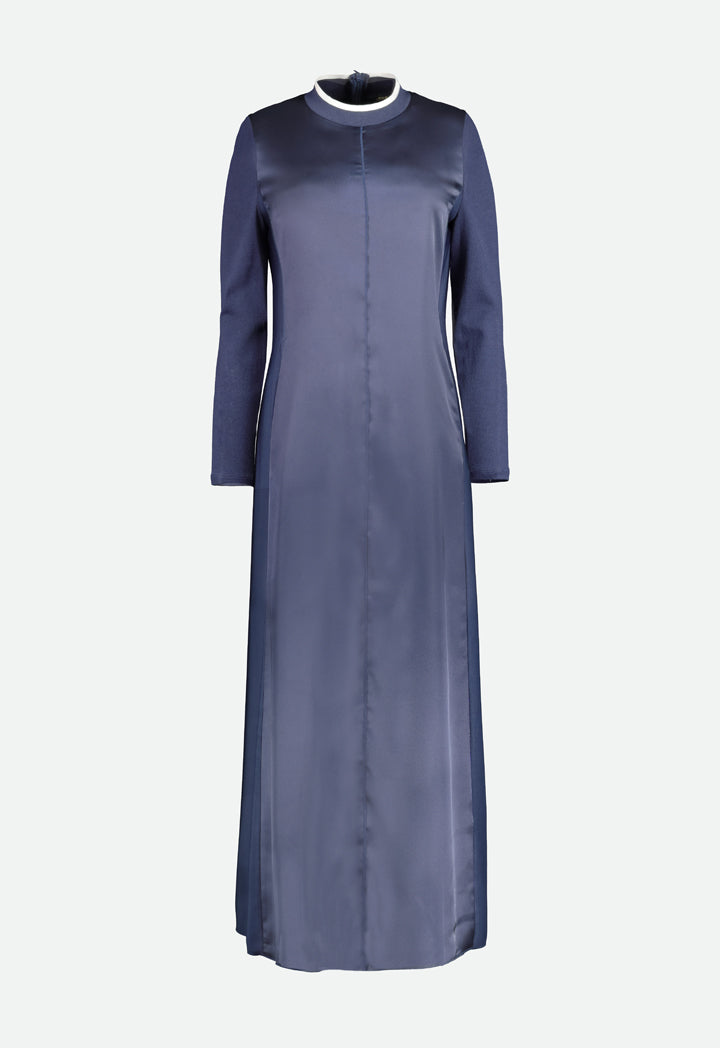 Mix Fabric Navy Long Dress - Fresqa