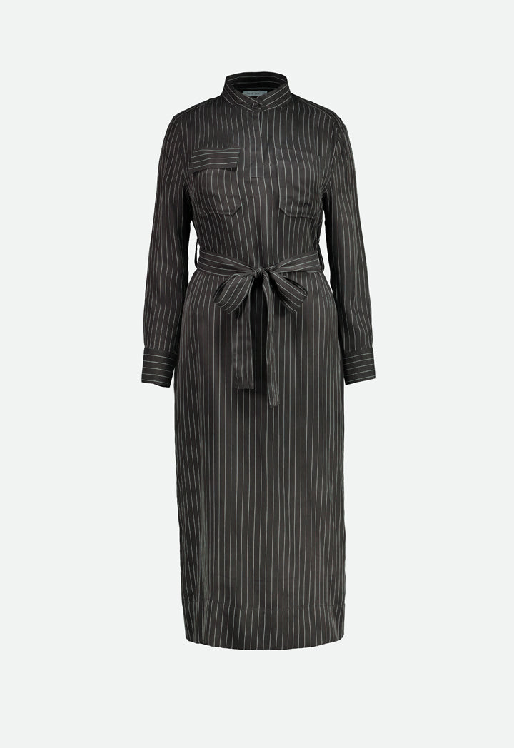 Vertical Striped Shirt Dress - Fresqa