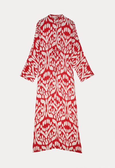 Ikat Printed Maxi Shirt Dress