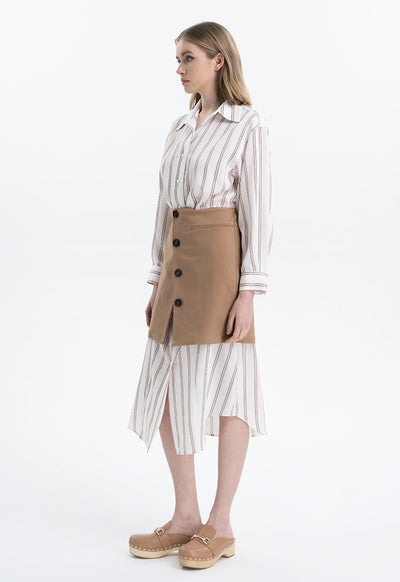 Striped Overlay Classic Midi Dress