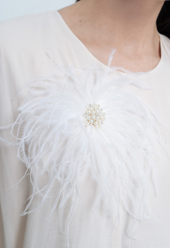 Feather With Pearls Details Brooch