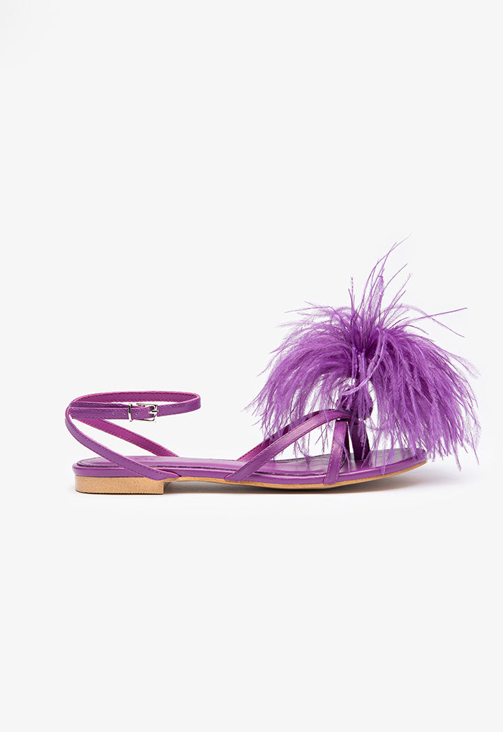Dot Feather Trimmed Flat Sandals