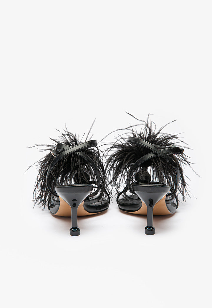 Dot Feather Trimmed Stiletto Sandals