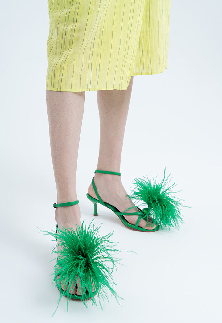Dot Feather Trimmed Stiletto Sandals