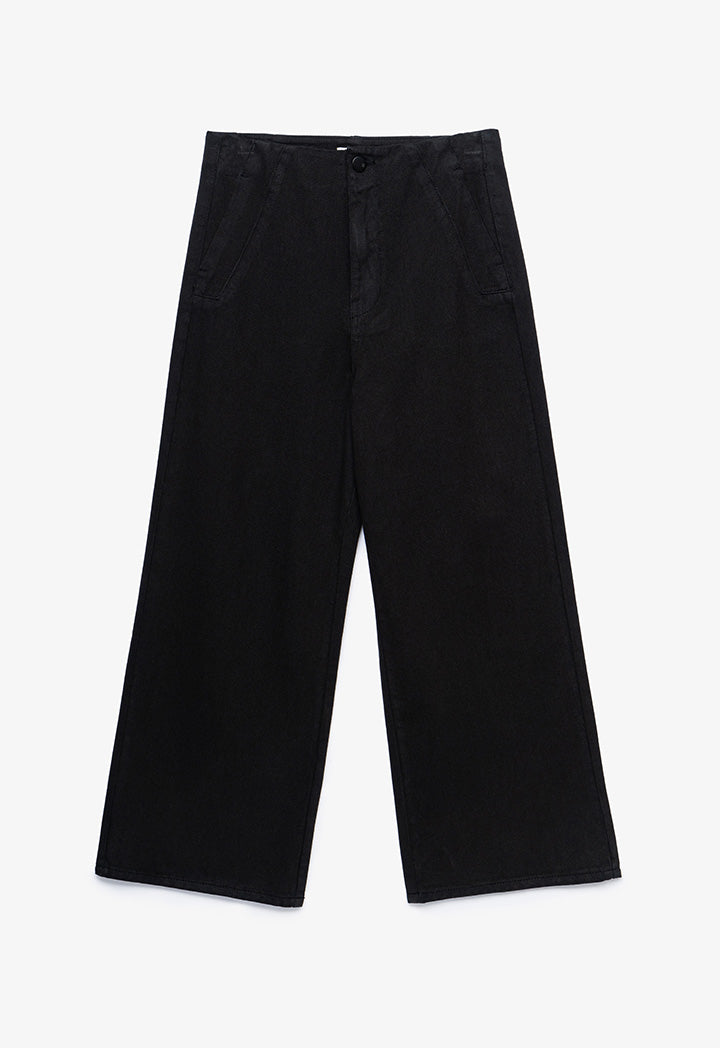 Solid Pleated Waist Wide Leg Jeans