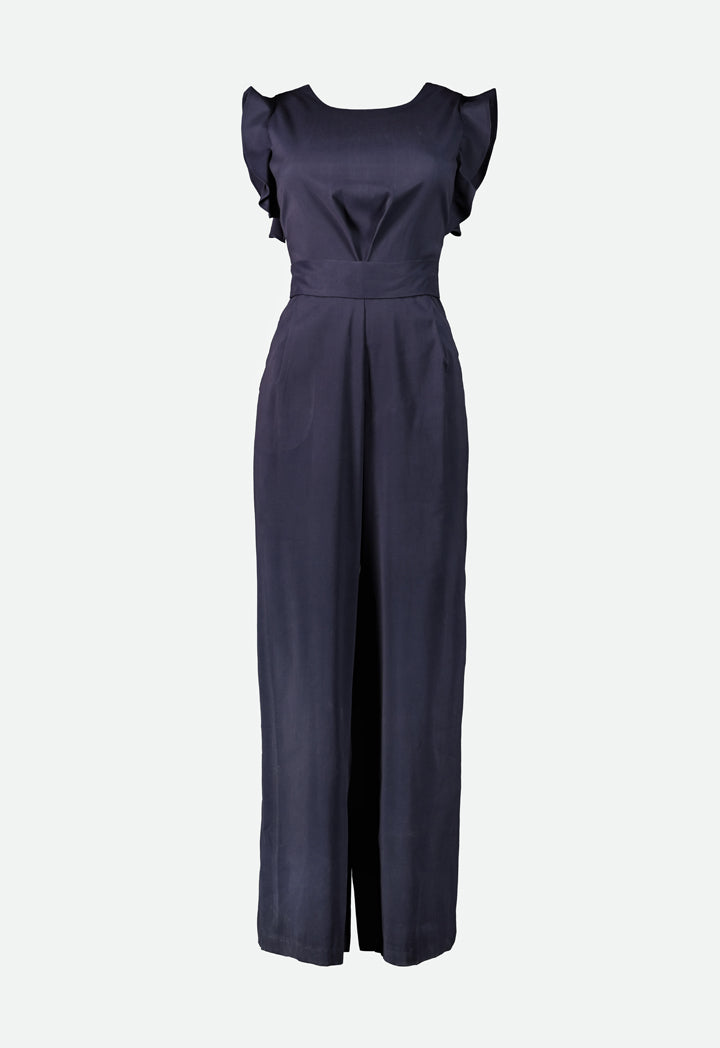Navy Frill Sleeves Jumpsuit