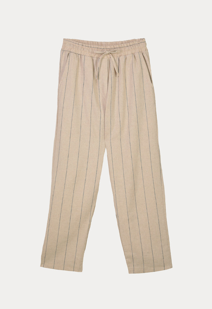 Elasticated Waistband Linen Striped Trouser