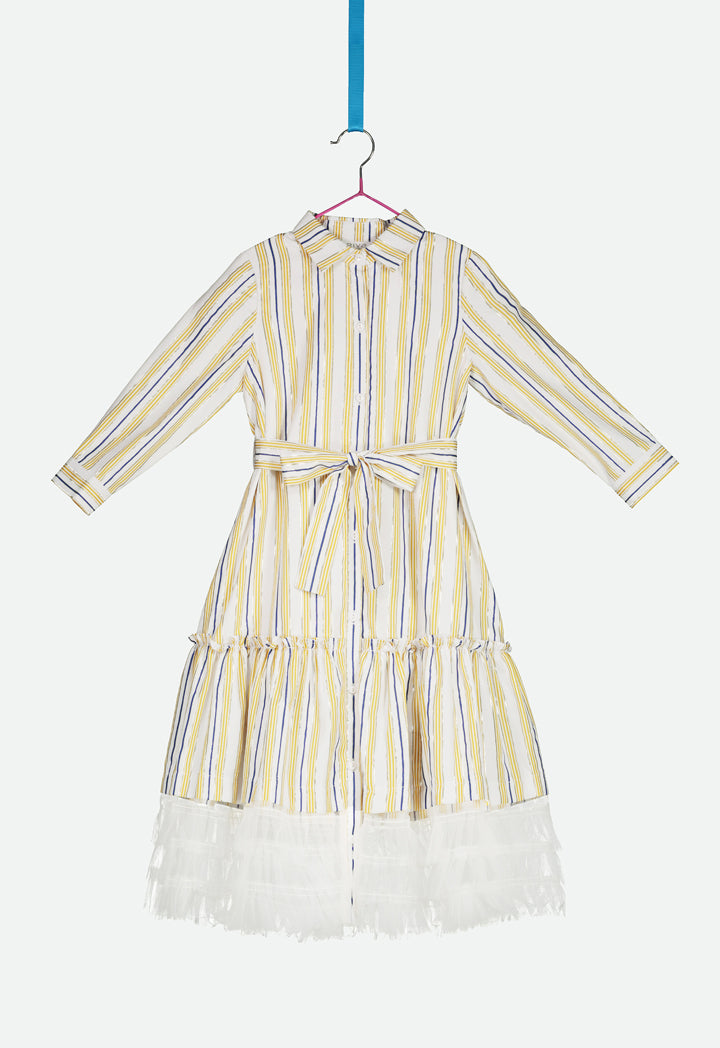 Striped Mesh Hem Shirt Dress