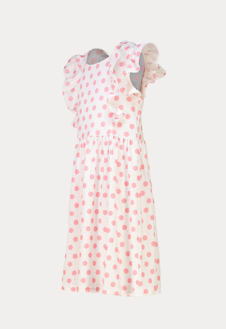 Flare Polka Dot Tie Back Crew Neck Knot Dress