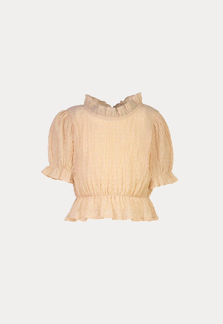 Frill Trim Smoking Puff Sleeves Blouse