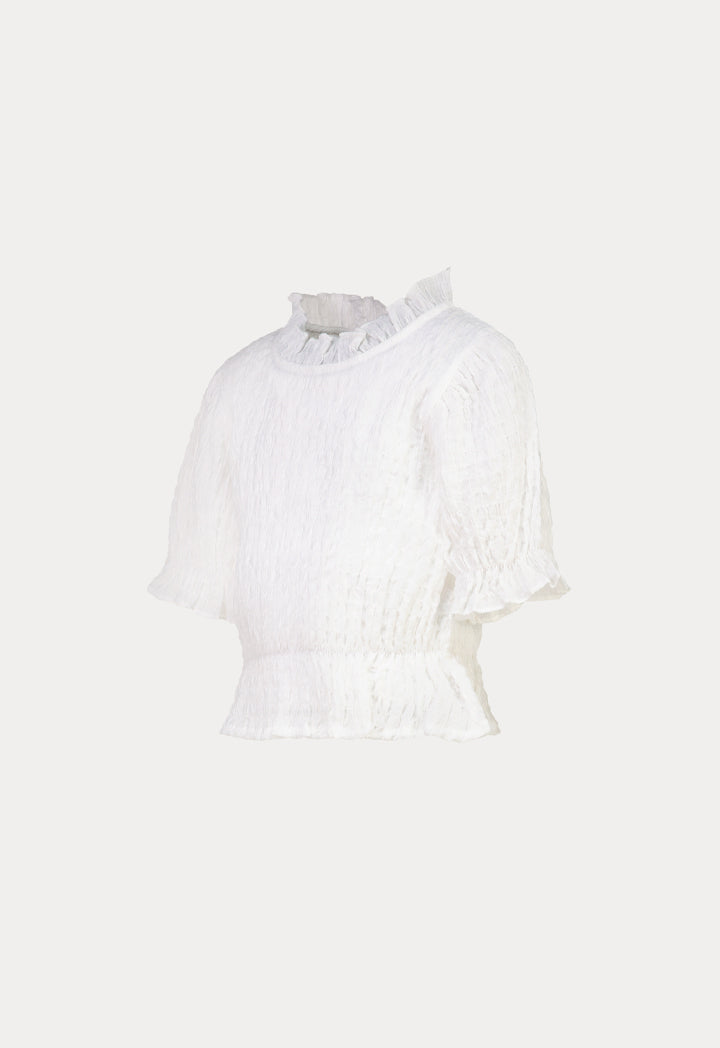 Frill Trim Smoking Puff Sleeves Blouse