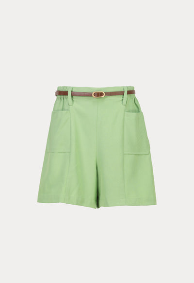 Girls Solid Belted Shorts