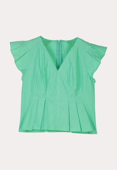 Solid Ruffle Pleated Poplin Blouse