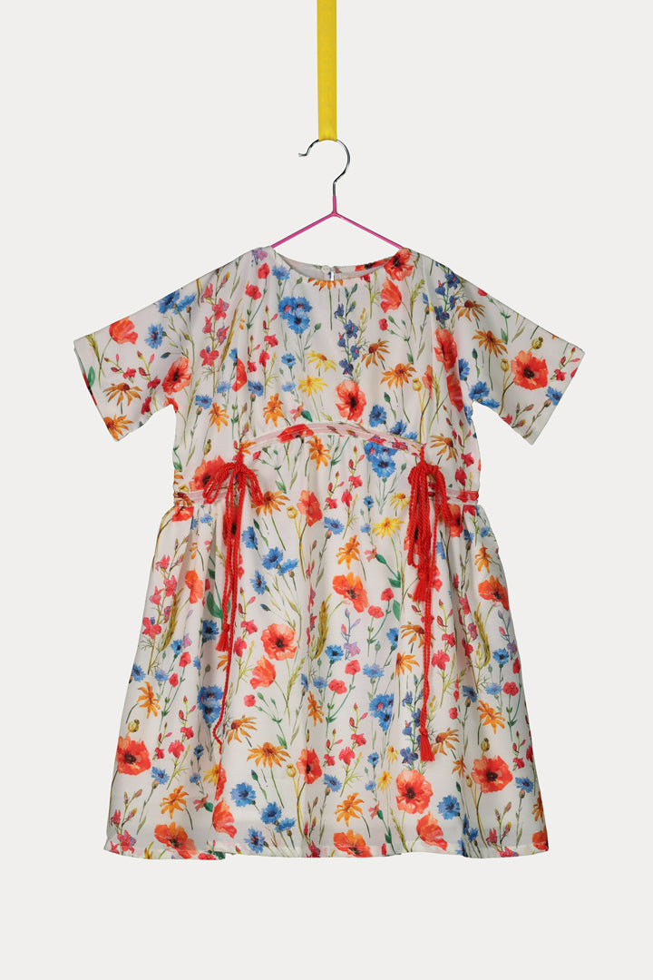 Floral Print Drawstring Waist Dress