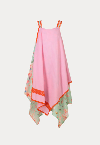 Floral Plaid Handkerchief Cut Sleeveless Dress