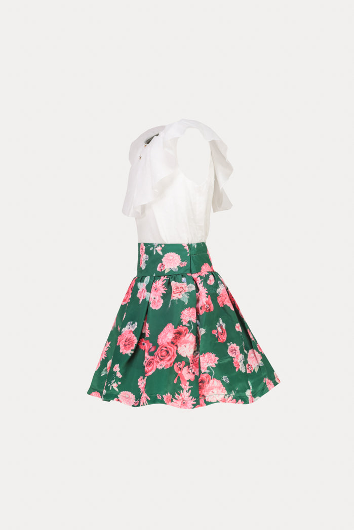 Ruffle Blouse And Floral Skirt Set