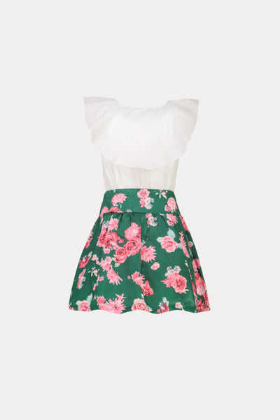 Ruffle Blouse And Floral Skirt Set