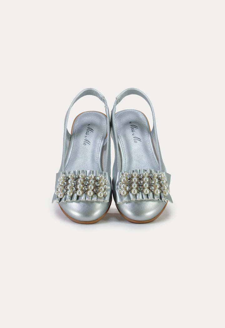 Pearly Crystals Open Back Flat Shoes