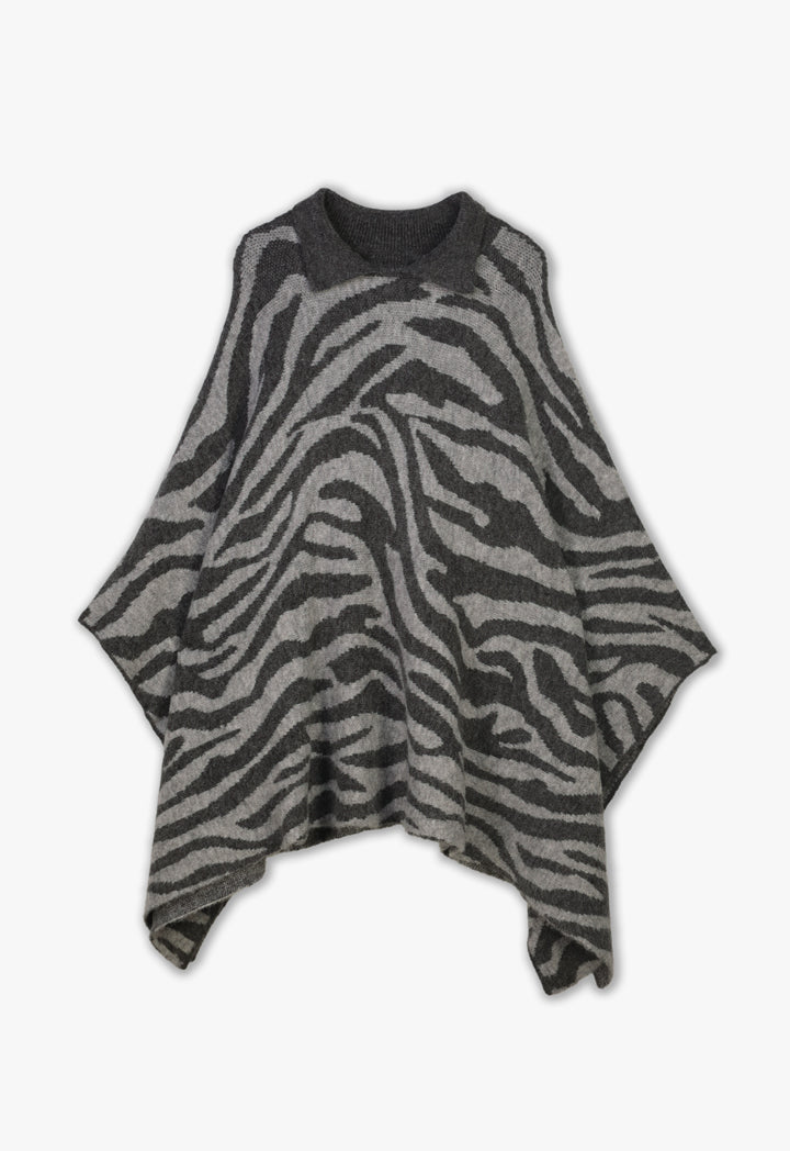 Zebra Knit Oversize Woolen Poncho