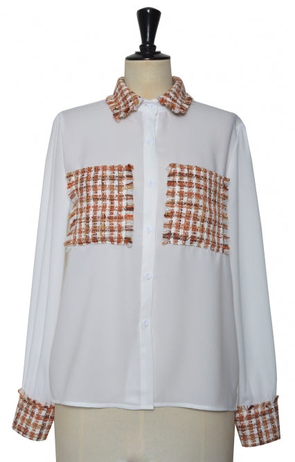 Knitted Patches Buttoned Blouse