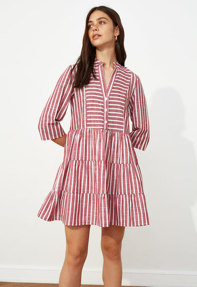 Striped Stand Collar Dress