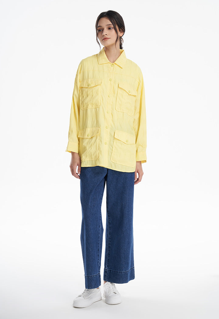 Textured Solid Front Pockets Shirt