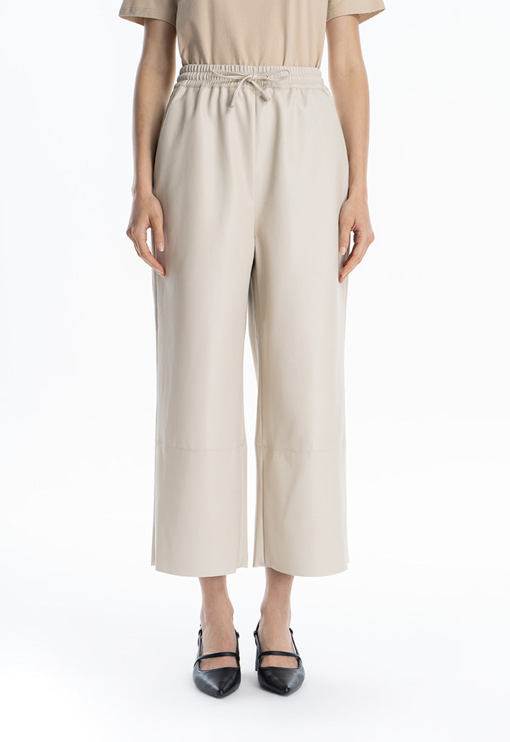 Leather Solid Straight Leg Trouser