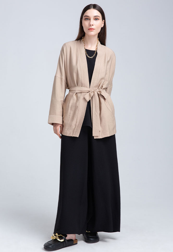 Solid Linen Belted Outerwear