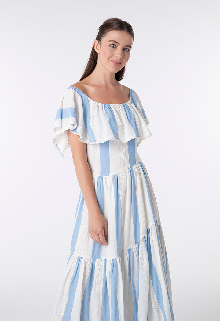 Off Shoulder A-Line Striped Dress - Fresqa
