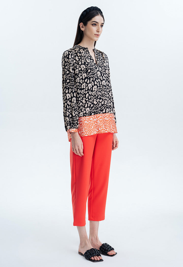 Printed Blouse With Contrast Hem